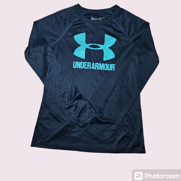 Under Armour Girls Long Sleeve Heatgear Shirt Blue Teal Size Large - Picture 1 of 4